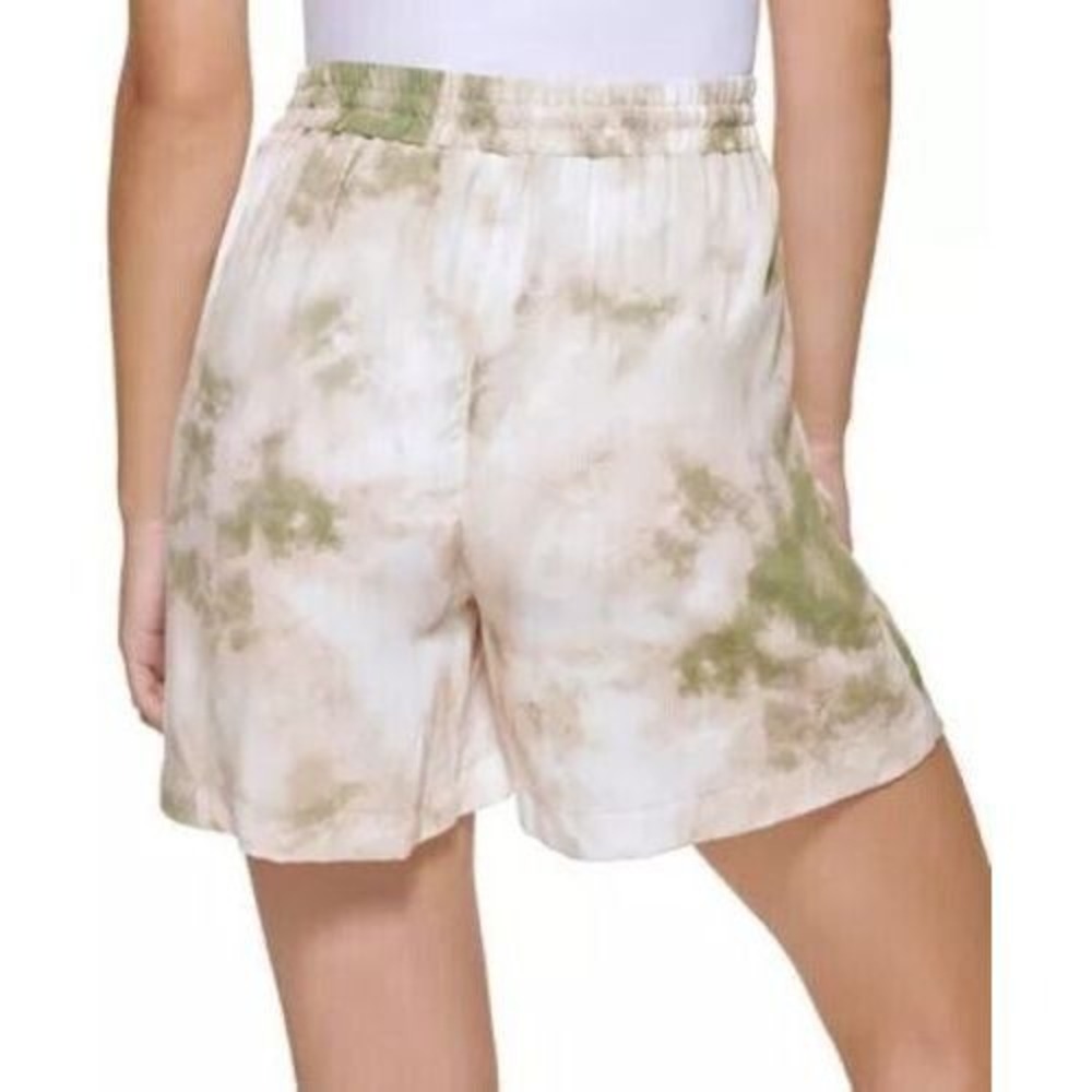 DKNY Jeans Womens Printed Drawstring Shorts M Feather Grey Olive Tie Dye Casual - Picture 3 of 15